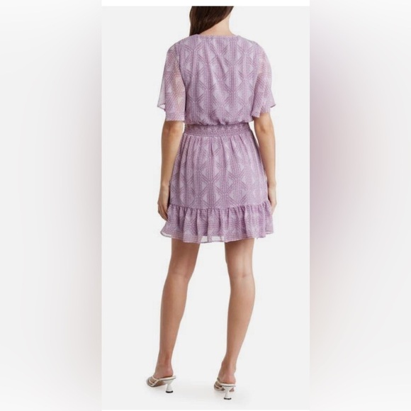 Laundry by Shelli Segal purple lavender Flutter Sleeve Chiffon Mini Dress size 0 - Picture 6 of 6